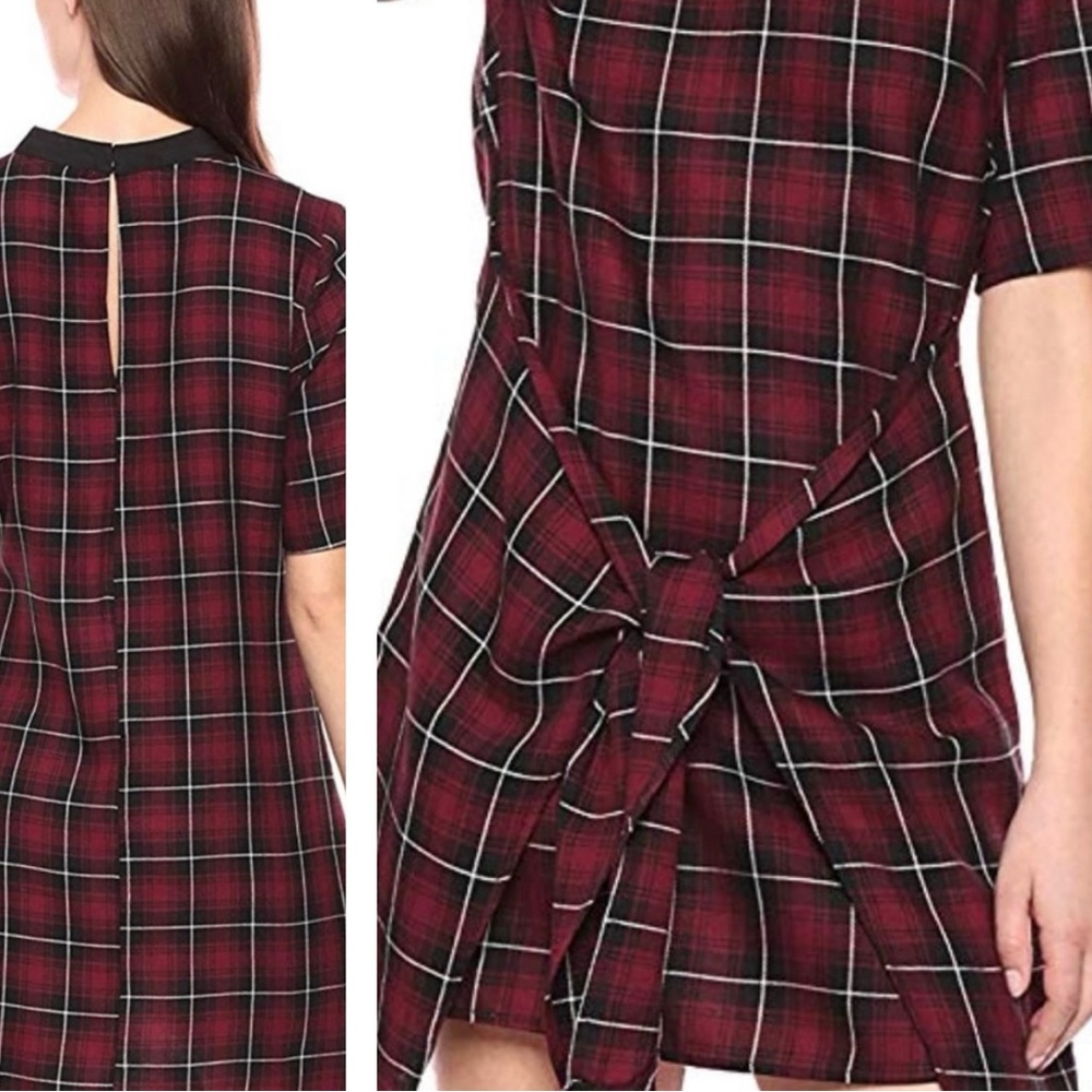 BCBGeneration Cut Out V-Neck Dark Plaid Tie Front Mini Dress - Picture 3 of 16
